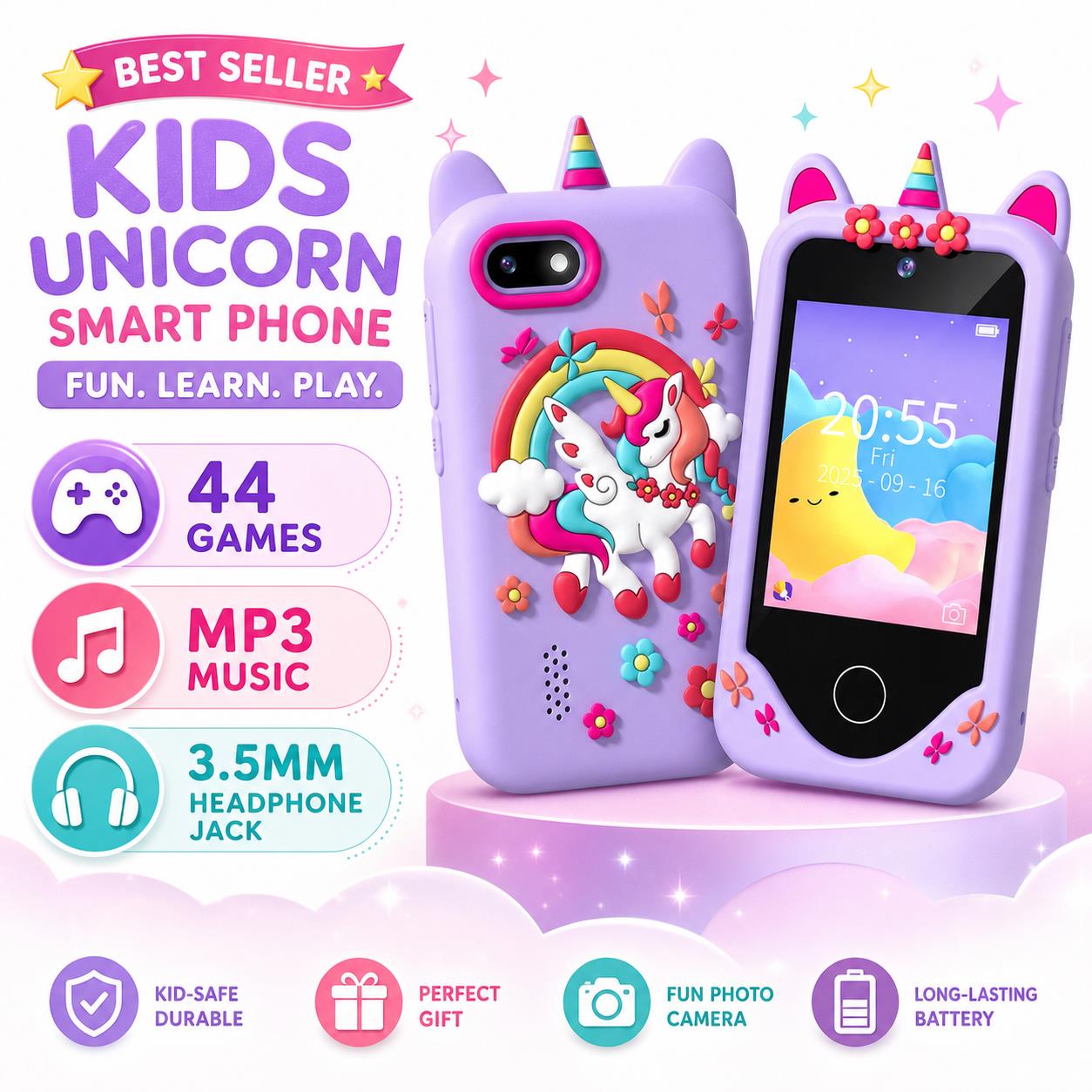 Kids Toys Smartphone - Téléphone intelligent pour enfants avec 44