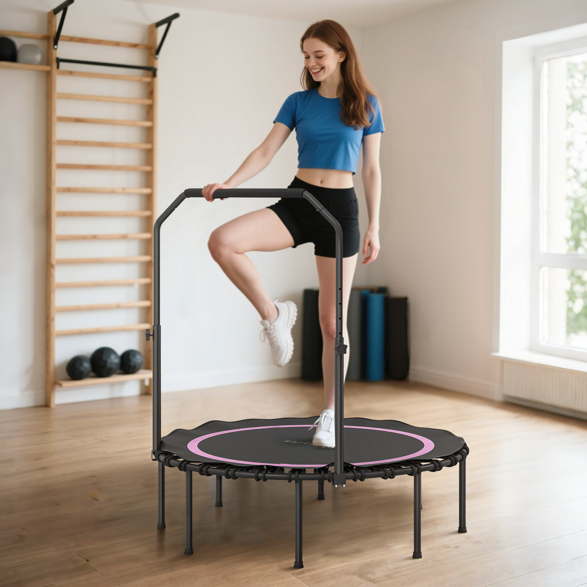 Trampoline Mini Indoor - Trampoline de fitness avec poignée en