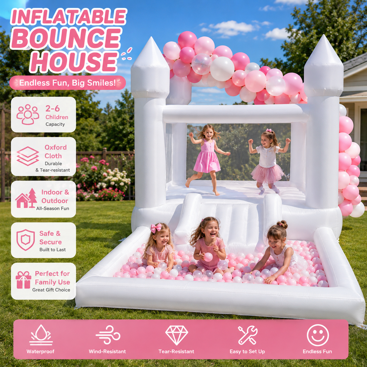 Trampoline Mini Indoor - Château gonflable blanc 13x8x8 pieds avec